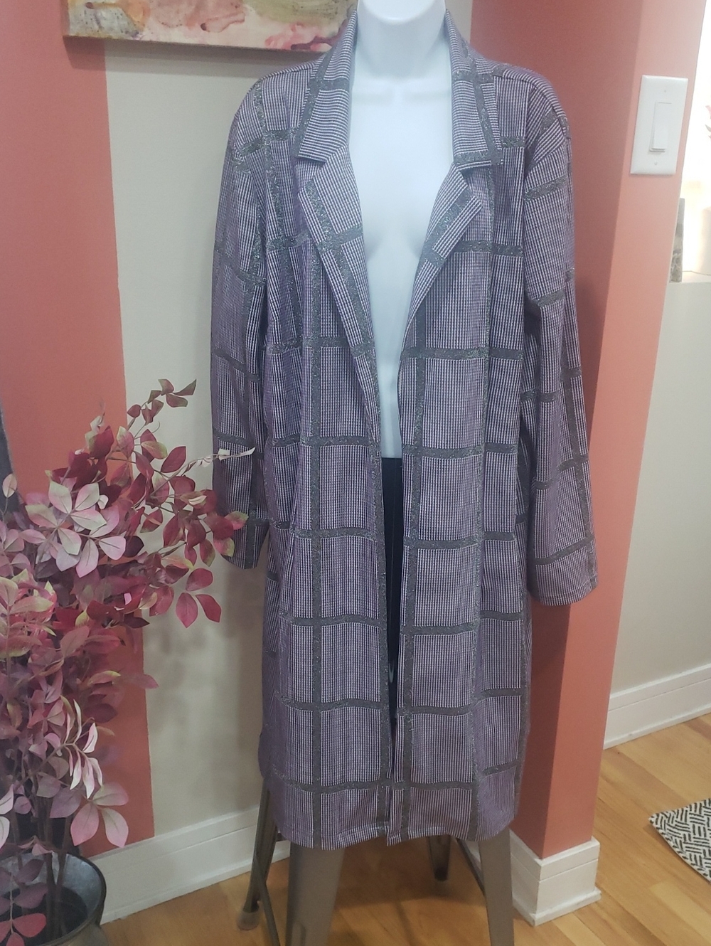 Ashley Stewart Purple Check Trench Coat, Size 24